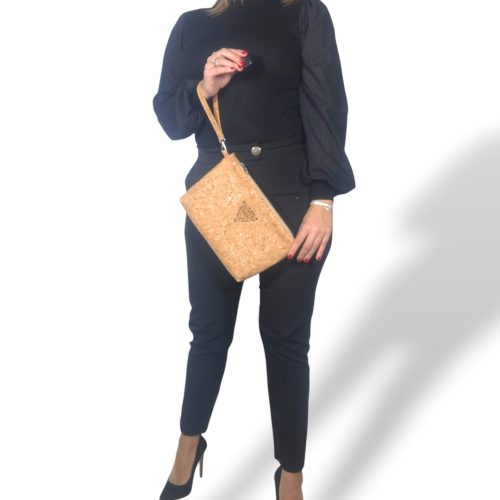 Χειροποίητο γυναικείο τσαντάκι χειρός clutch από φελλό με ασημί glitter Ανυφαντού