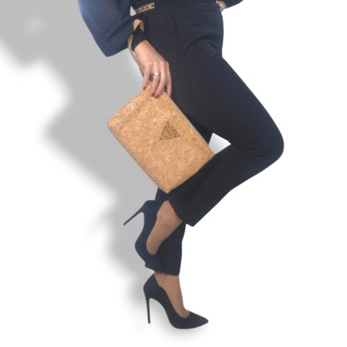 Χειροποίητο γυναικείο τσαντάκι χειρός clutch από φελλό με ασημί glitter Ανυφαντού