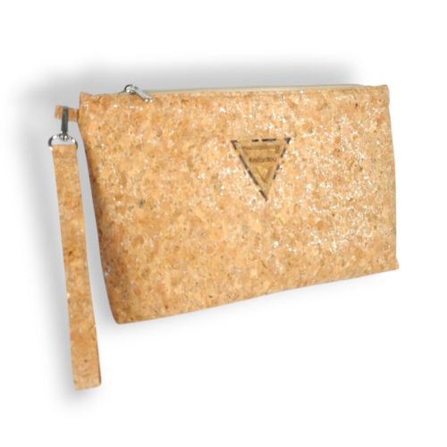 Χειροποίητο γυναικείο τσαντάκι χειρός clutch από φελλό με ασημί glitter Ανυφαντού