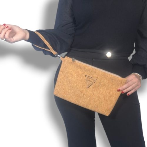 Χειροποίητο γυναικείο τσαντάκι χειρός clutch από φυσικό φελλό Ανυφαντού