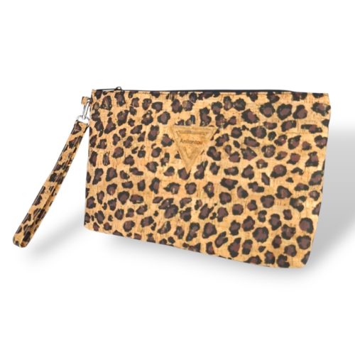 Τσαντάκι clutch από φελλό leopard με σταθερό λουράκι καρπού