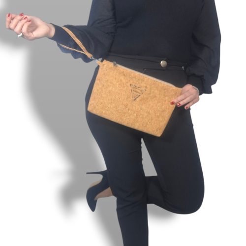 Χειροποίητο γυναικείο τσαντάκι χειρός clutch από φυσικό φελλό Ανυφαντού
