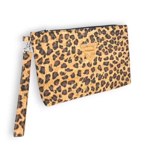 Τσαντάκι clutch από φελλό leopard με σταθερό λουράκι καρπού