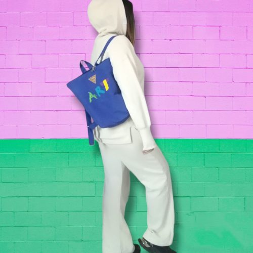 Γυναικείο backpack με καλλιτεχνικό σχέδιο Art από μπλε βαμβακερό ύφασμα Anifantou