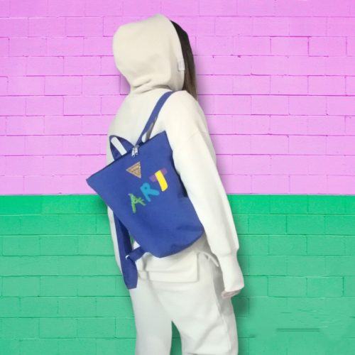 Γυναικείο backpack με καλλιτεχνικό σχέδιο Art από μπλε βαμβακερό ύφασμα Anifantou