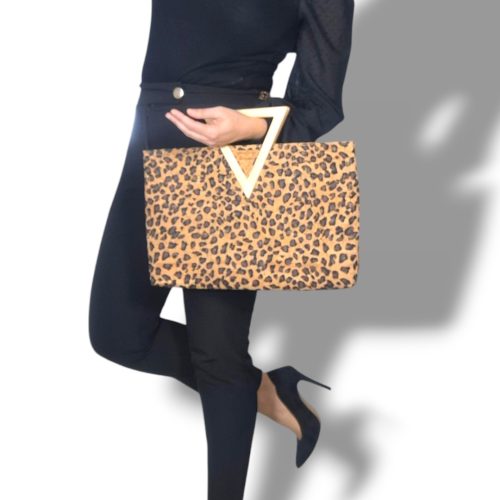 Χειροποίητη Τσάντα Φελλού Leopard - Medium Size - Ανυφαντού