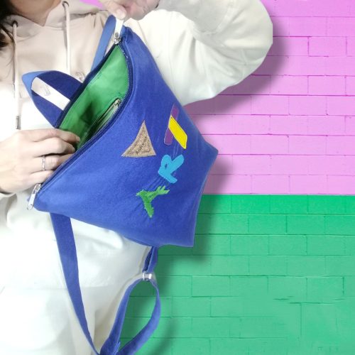 Γυναικείο backpack με καλλιτεχνικό σχέδιο Art από μπλε βαμβακερό ύφασμα Anifantou