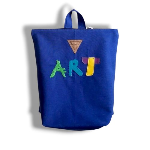 Γυναικείο backpack με καλλιτεχνικό σχέδιο Art από μπλε βαμβακερό ύφασμα Anifantou