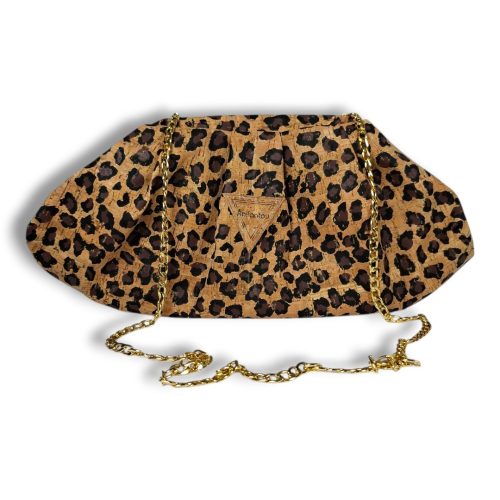 Χειροποίητη bucket bag από φελλό leopard με χρυσή αλυσίδα
