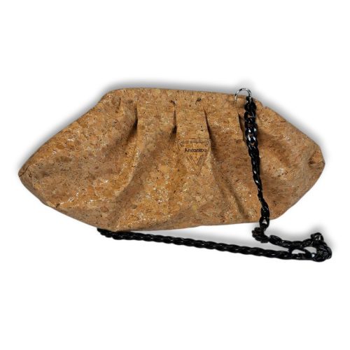 Χειροποίητη τσάντα πουγκί bucket bag από φελλό με ασημί glitter Anifantou