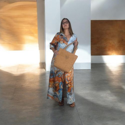 ΧΑΛΚΗ χειροποίητη μεγάλη τσάντα ώμου από φυσικό φελλό Anifantou