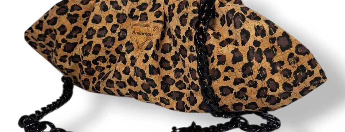 Τσάντα από φελλό leopard με κλείσιμο μεταλλικό πλαίσιο Anifantou