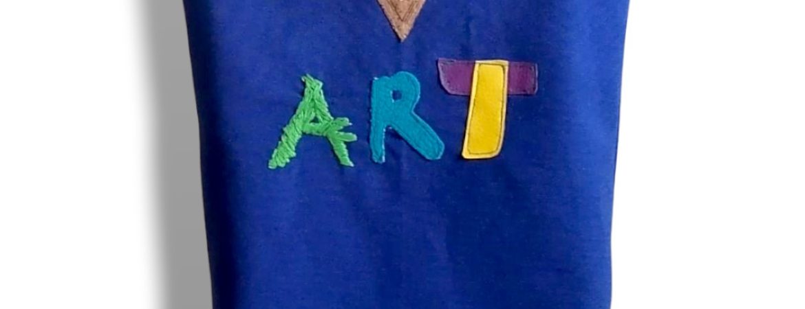 Γυναικείο backpack με καλλιτεχνικό σχέδιο Art από μπλε βαμβακερό ύφασμα Anifantou