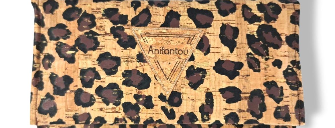 Χειροποίητο γυναικείο πορτοφόλι από ύφασμα φελλού Leopard Ανυφαντού